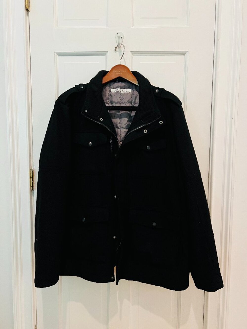 Kenneth Cole New York Black Men’s Coat with zipper and snap buttons Size XXL